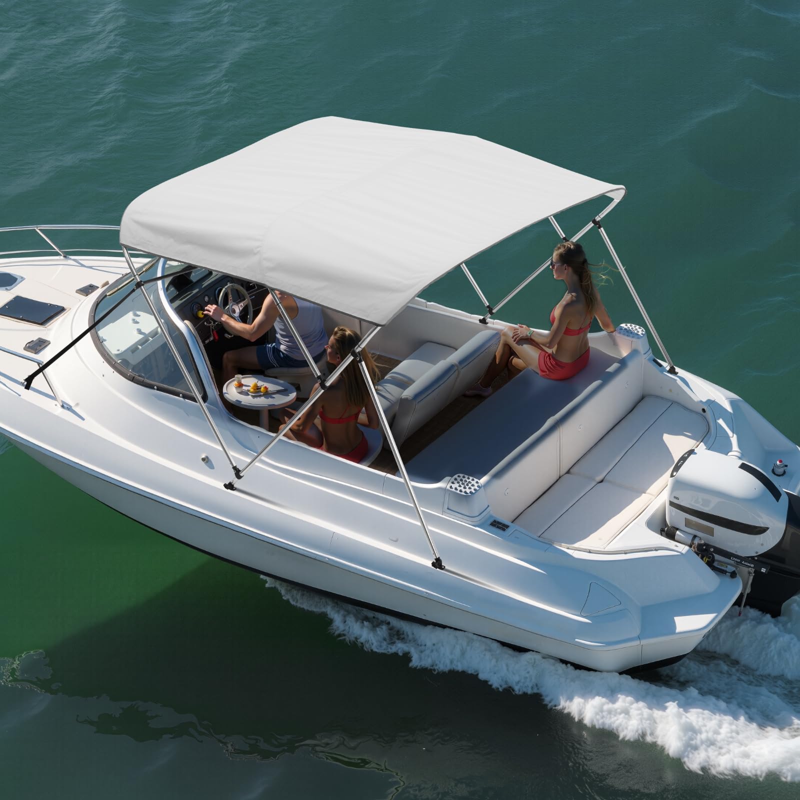 VEVOR Toldo Bimini para Barco de 3 Arcos, Poliéster 600D con Estructura de Aleación de Aluminio, Impermeable, Protección Solar, con Bolsa de Almacenamiento, 182 x 199-213 x 117 cm, Gris Claro