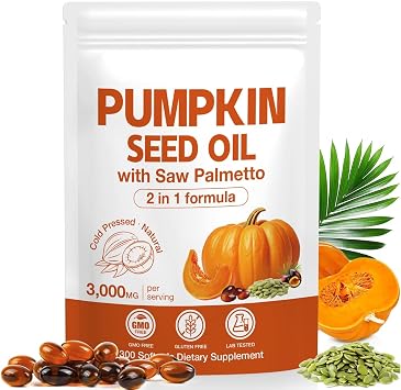 Pumpkin Seed Oil with Saw Palmetto Capsules 300 Softgels - 3000mg Max Strength, Cold-Pressed, Supports Hair, Urinary, Bladder & Prostate Health, Boosts Immunity, Non-GMO