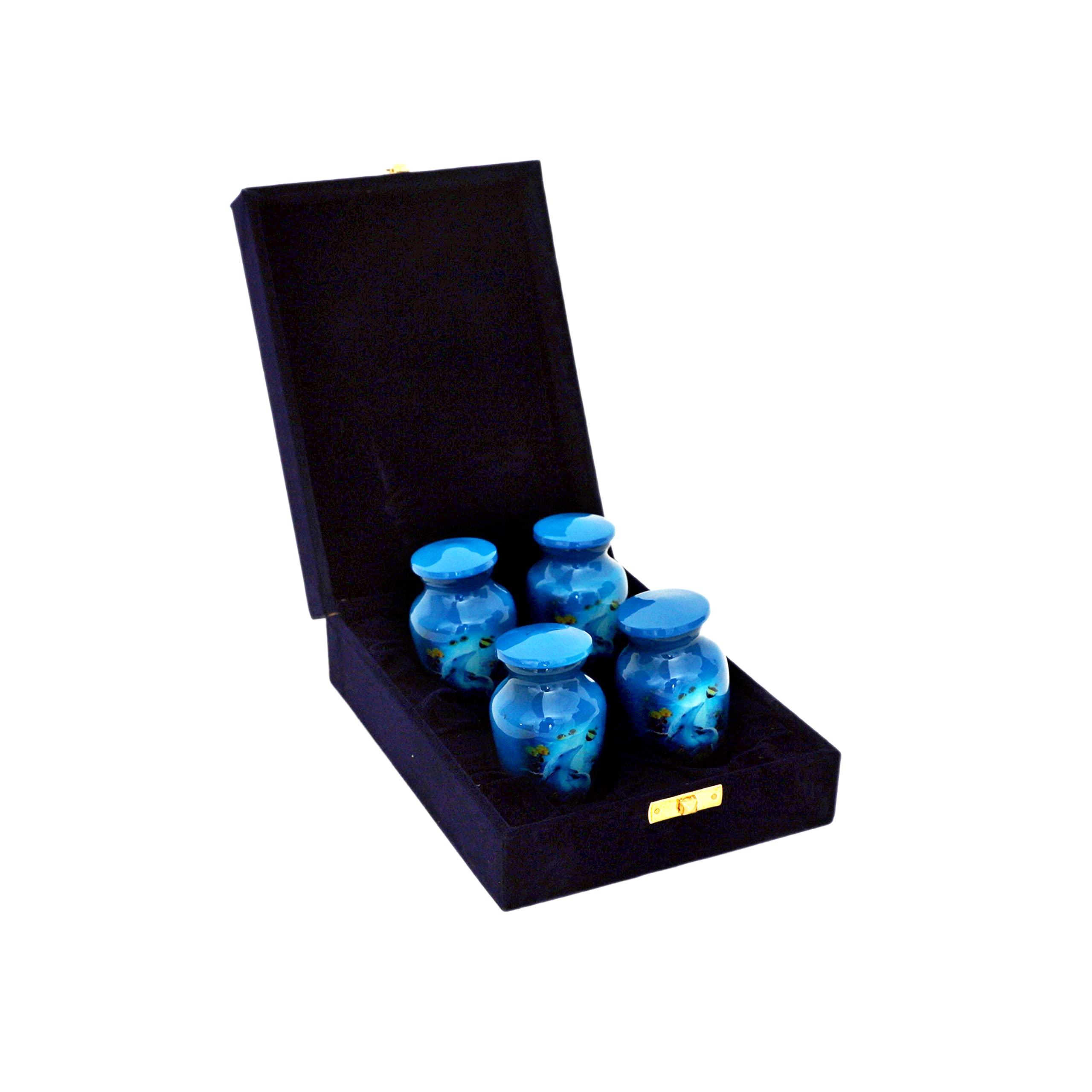 hlc Juego de 4 urnas de recuerdo para cenizas humanas con caja de terciopelo y 4 bolsas de terciopelo, urna de recuerdo, urna de 4 unidades