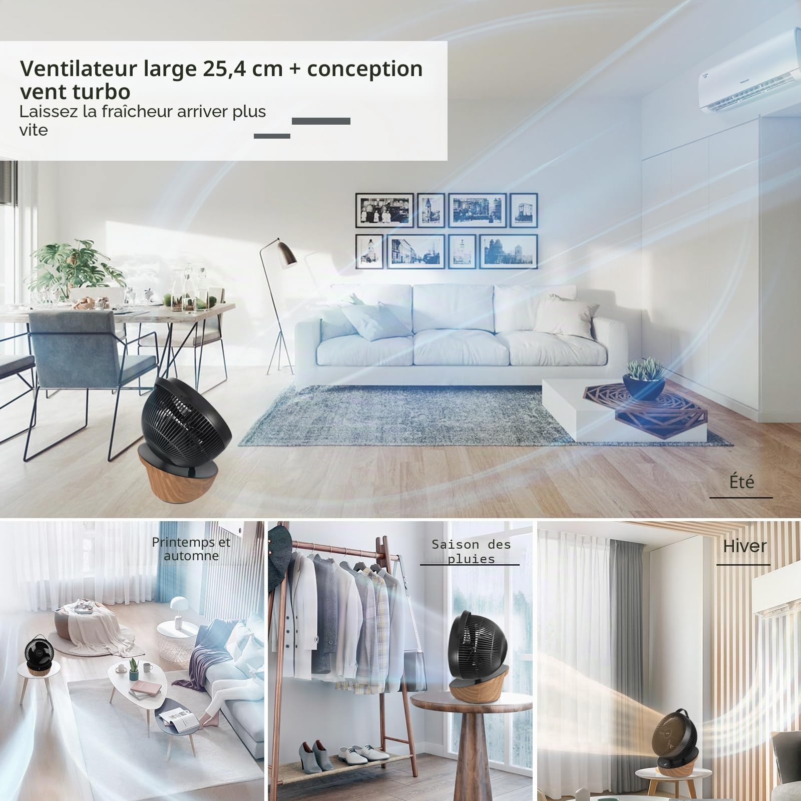 4UMOR Ventilateur Ultra Silencieux 20dB avec Télécommande 1823m³/h Moteur DC 12 Vitesses 8h Minuterie 3D Oscillation Turbo Ventilateur de Table Circulateur d’Air pour Bureau Chambre, Noir