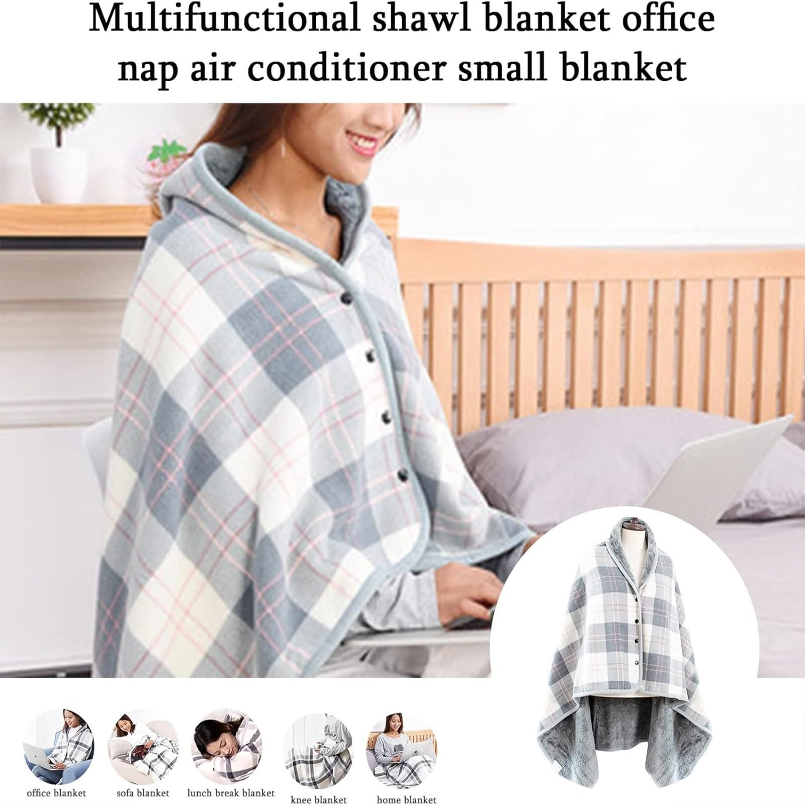 Poncho para Silla de Ruedas con Forro Polar Resistente al Viento y Capucha para Adultos, Manta de Viaje Reutilizable, Manta portátil con Capucha para Personas Mayores (Blanco, 80 x 130 cm)