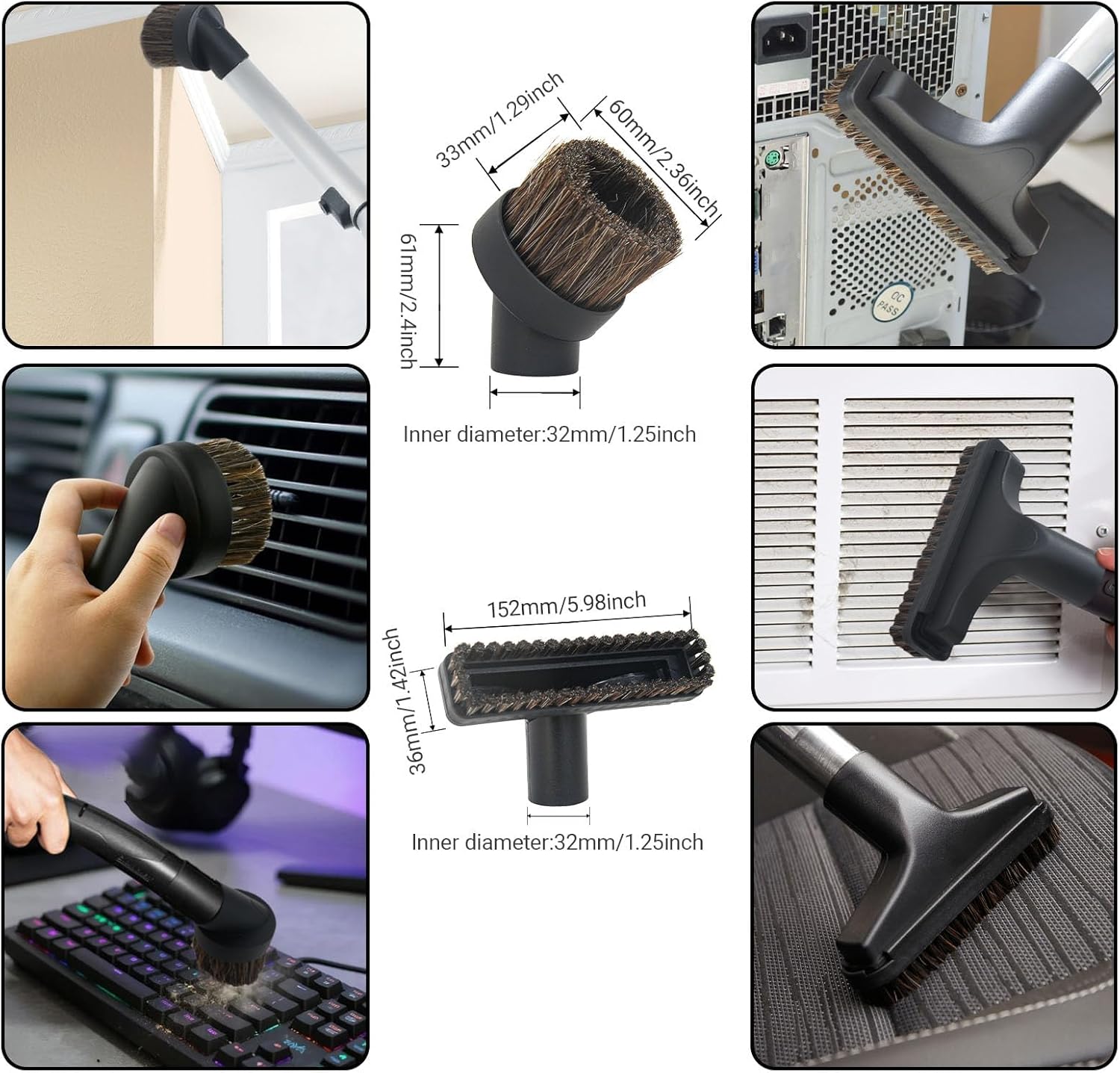 EZ SPARES Universal Vacuum Attachment Brush,Shop Vac Accessories,All in Kit Brush Tool Kit,Hose Adapter Shop Vacuum Cleaner Attachment,for Most Brand(17 Pack)