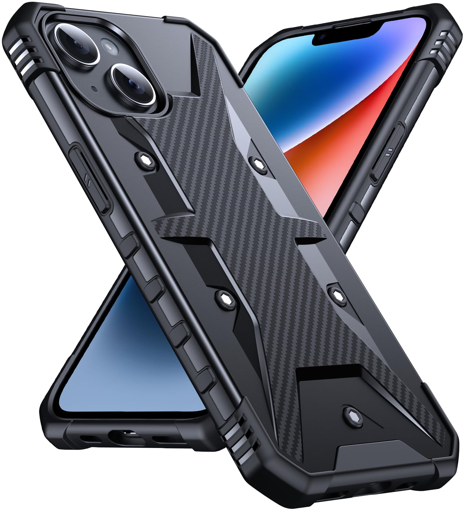 DASFOND Designed for iPhone 14/iPhone 13 Case - [Military Grade Shockproof] Rugged Protective Case, Non-slip Anti-scratch with Airbag Bumper Phone Case for Phone 14/13 Cover, Black