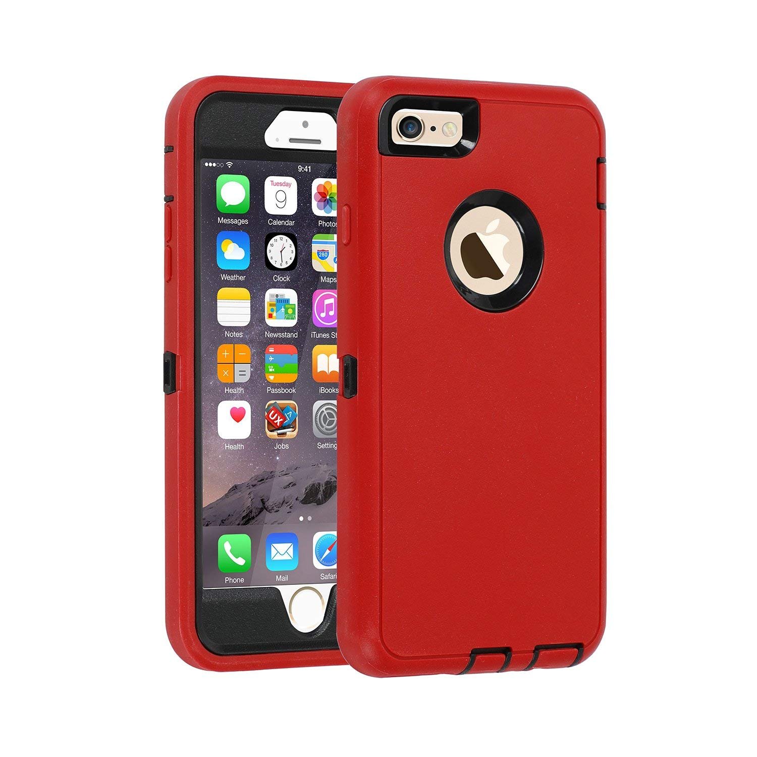Sponsored Ad – Case for iPhone 6 Plus/6s Plus Heavy Duty With Built-in Screen Protector Shockproof Dust Drop Proof Protective Cover Hard Shell for Apple iPhone 6+/6s+ 5.5 inch-Red/Black