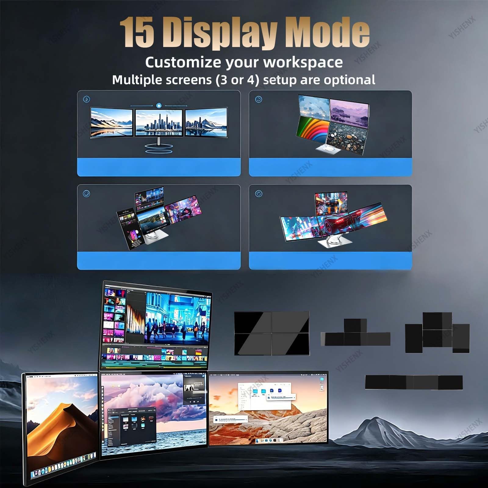 Estensore Portatile per Laptop Con Quattro Schermi, Pannello Ips Da 18,5" | 1080p, Contrasto 1000:1, Compatibile Con Ios/Android/Windows/Macos, Per Presentazioni Ai Clienti E Montaggio Video