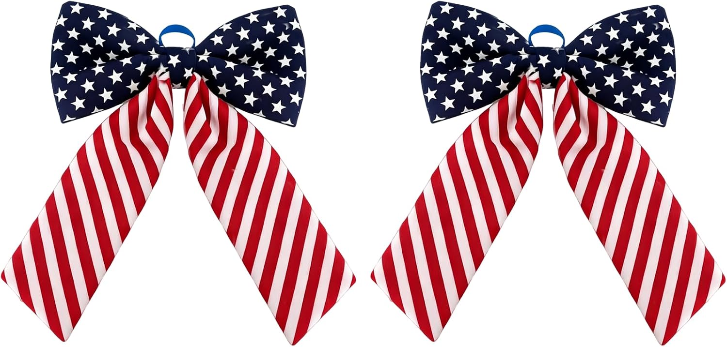 2Pcs Large Patriotic Velvet Bows 11.8x15.7 inch, Ultra-Thick Red White Blue Bows for Independence Day Wreath, Mailbox, 4th of July Decor, Memorial Day, Veterans Day