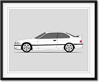 BMW M3 E36 (1995-1999) (Side Profile) Inspired Poster Print Wall Art Decor Handmade (Unframed)