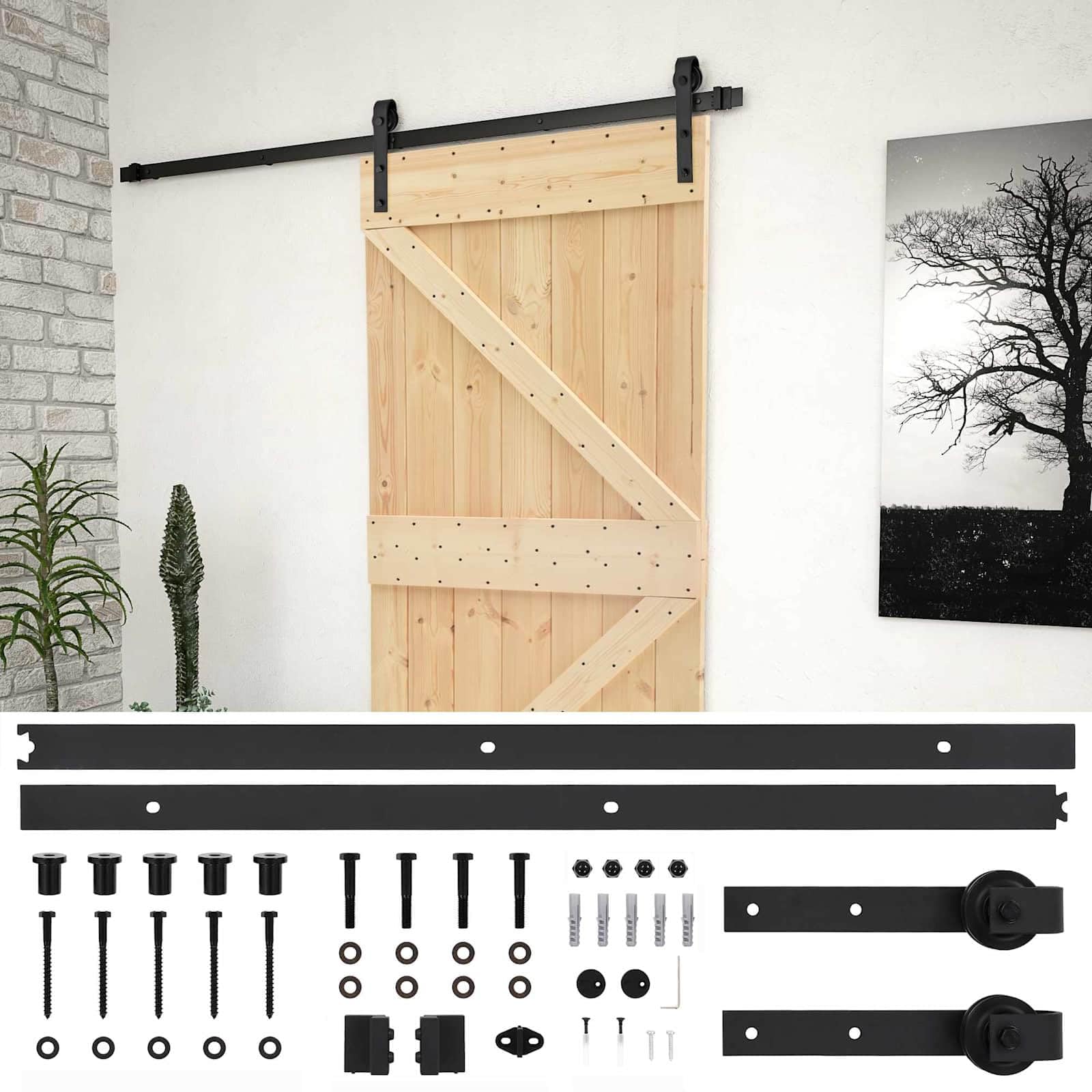 vidaXL Porte coulissante Naturel et noir 90 x 210 cm, Salon, Porte Coulissante Moderne, Gain d'Espace, Design Pratique, Silencieux, Fini Bois Beige, Touche Élégante