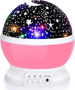 Star Night Light Projector Christmas, Baby Lights with 4 LED Bulbs 8 Light Color Changing with USB Cable 360 Degree Romantic Room Rotating Star Projector for Baby Kid Children Bedroom Decor