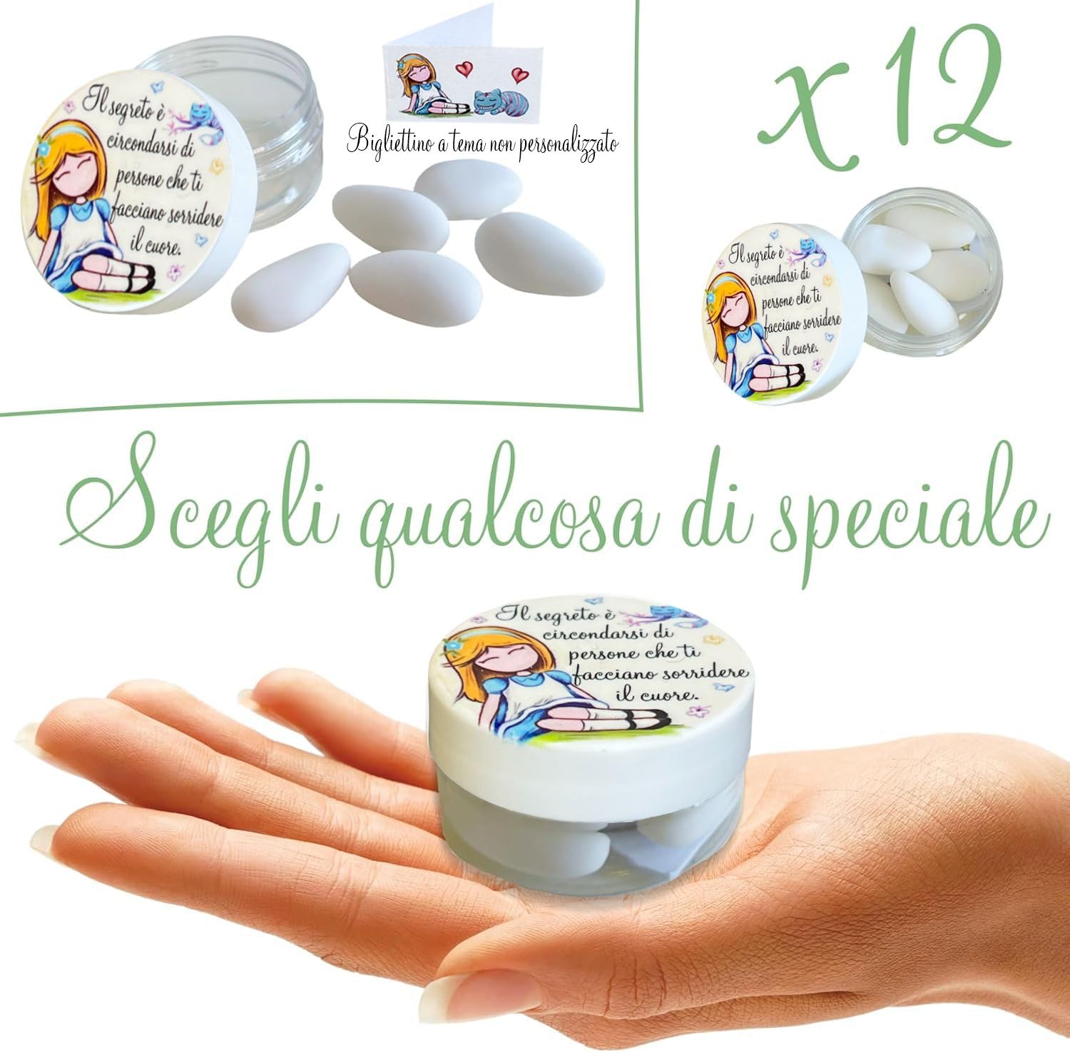 Regalami.Shop, Set di 12 bomboniere, scatoline portaconfetti Complete di Confetti alla Mandorla e bigliettino a Tema (Non Personalizzato)