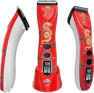 Kenchii Flash 5 Red Dragon Limited Edition - 5-in-1 Digital Cordless Clipper - Precision Pet Grooming: Trim, Shape, and Style Effortlessly USB-C Charging (Red)