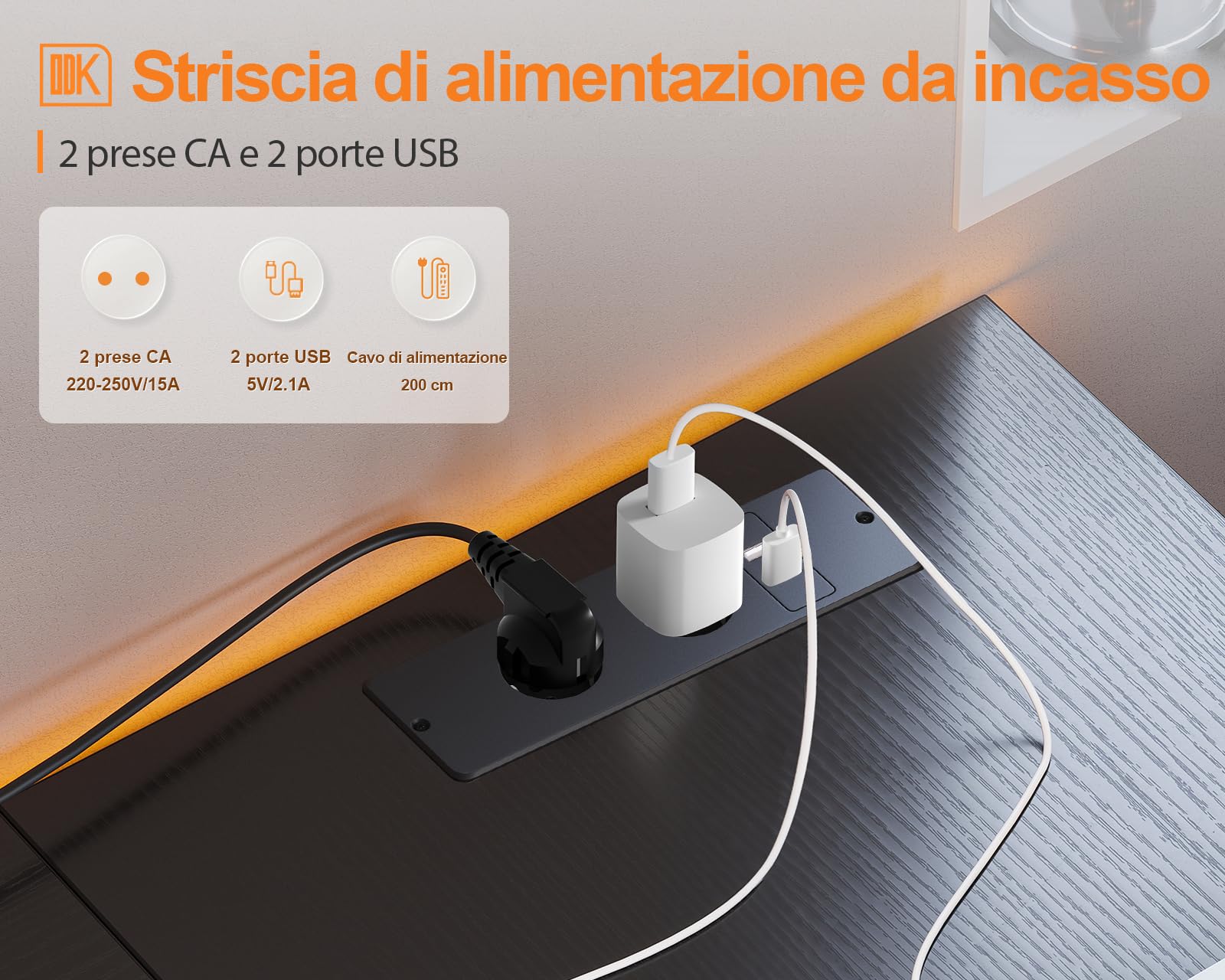 ODK Scrivania Gaming ad L con Design Reversibile, Scrivania con Ampio Spazio di Archiviazione, Scrivania ad Angolo con 2 Prese e 2 Porte USB, Nero, 150×102 cm