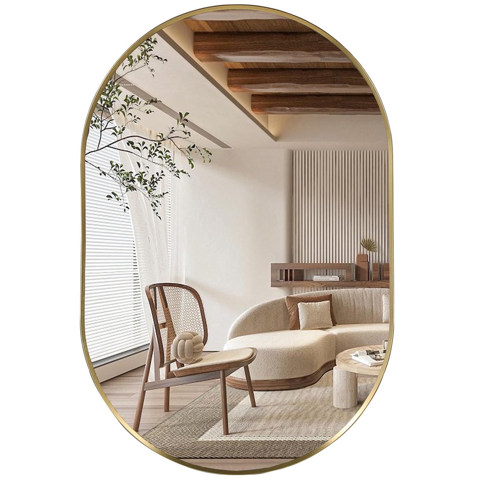 JENBELY Gold Oval Mirror, 24"x36" Oval Bathroom Mirror, Vanity Mirror with Brushed Metal Frame, Wall Mount Mirrors Decor for Bathroom, Bedroom, Entryway, Living Room