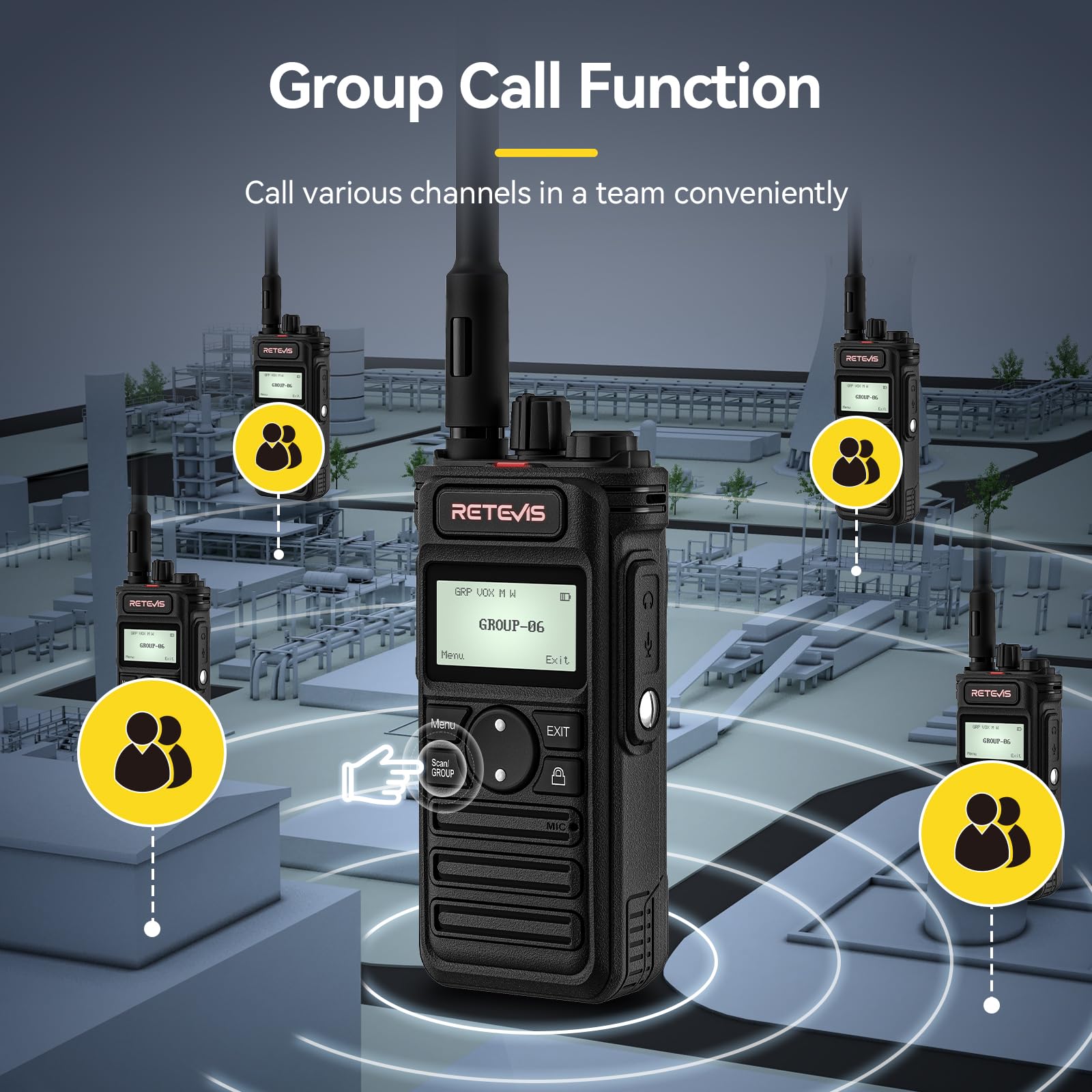 Retevis RT86S Walkie Talkie dla Dorosłych, Radiotelefon Dwukierunkowy o Dużym Zasięgu ze Słuchawkami, LCD 2600mAh USB C, Połączenia Grupowe, Pro Walkie Talkie do Produkcji (Czarny, 3 Szt.)
