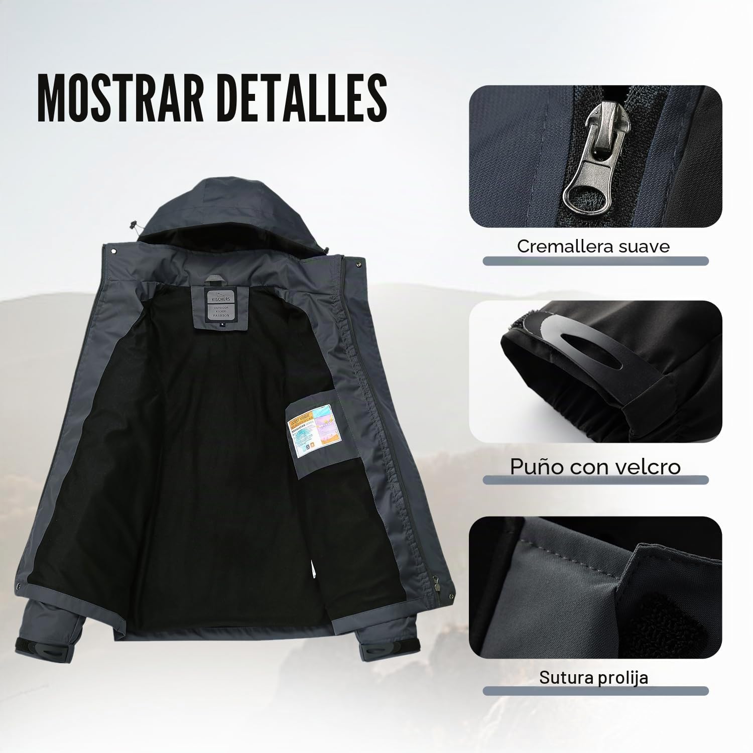 Chaqueta Impermeable para Hombre Senderismo al Aire Libre Chubasquero Cortavientos Ropa Deportiva Chaqueta Impermeable Softshell Ligera con Capucha