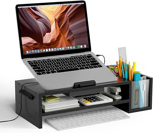 Soporte de madera ajustable para laptop, soporte ergonómico de altura y ángulo con soporte para bolígrafo, compatible con MacBook AirPro, Dell, HP,
