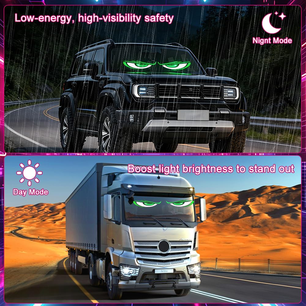 2 Luces Led de Ojos de Diablo para Coches, SUV, Ojos Led, 92 x 374 mm, Panel de Matriz Led Flexible, Programable, Letrero Led Animado, Control por Aplicación Bluetooth y Mando a Distancia