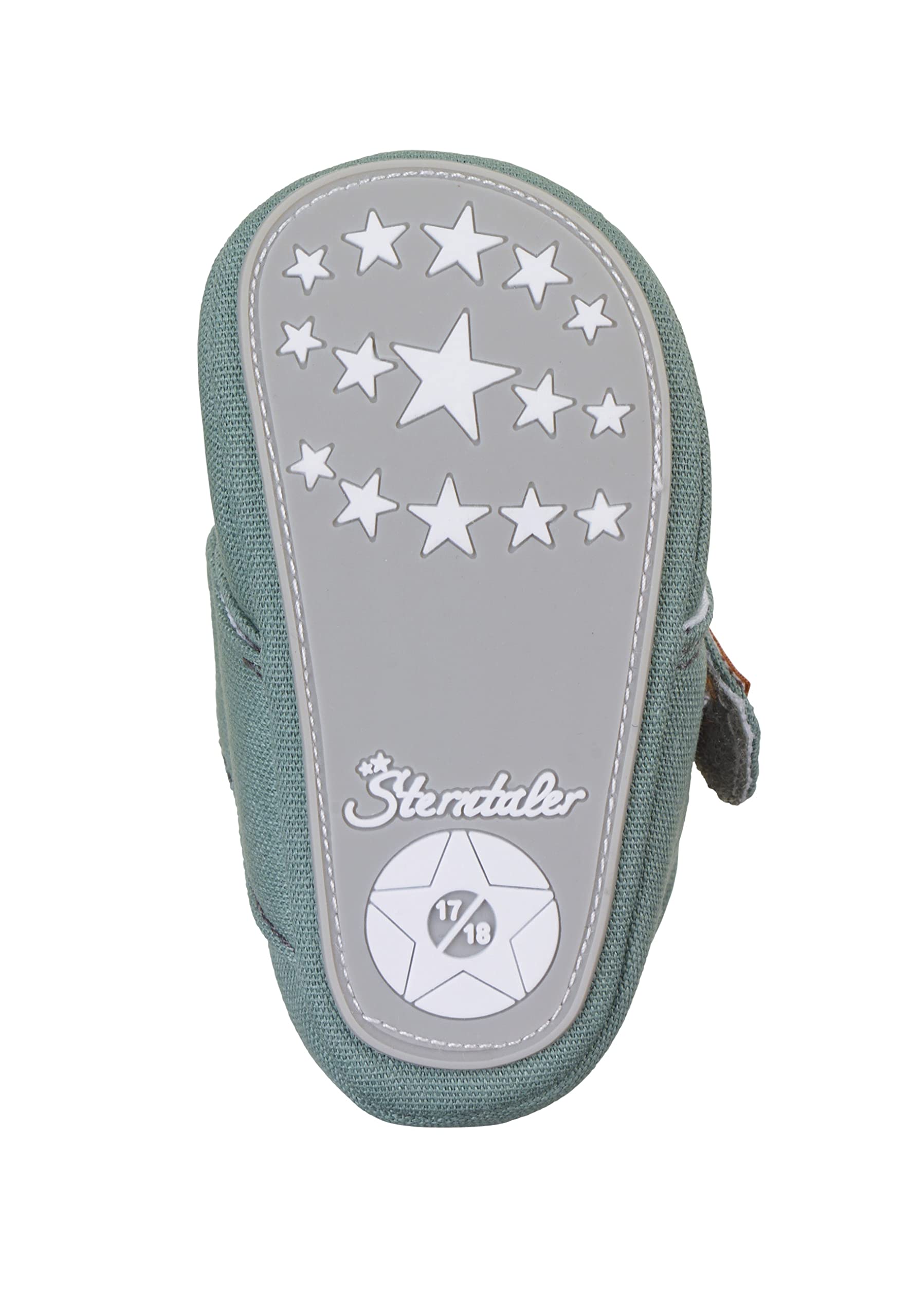Sterntaler Krabbelschuhe uni - Baby Schuhe aus Canvas mit Klettverschluss - Baby und Kleinkind Hausschuh - aufgenähte Sternen Sohle rutschfest - Unisex Sneaker mit Jersey Futter - steingrün