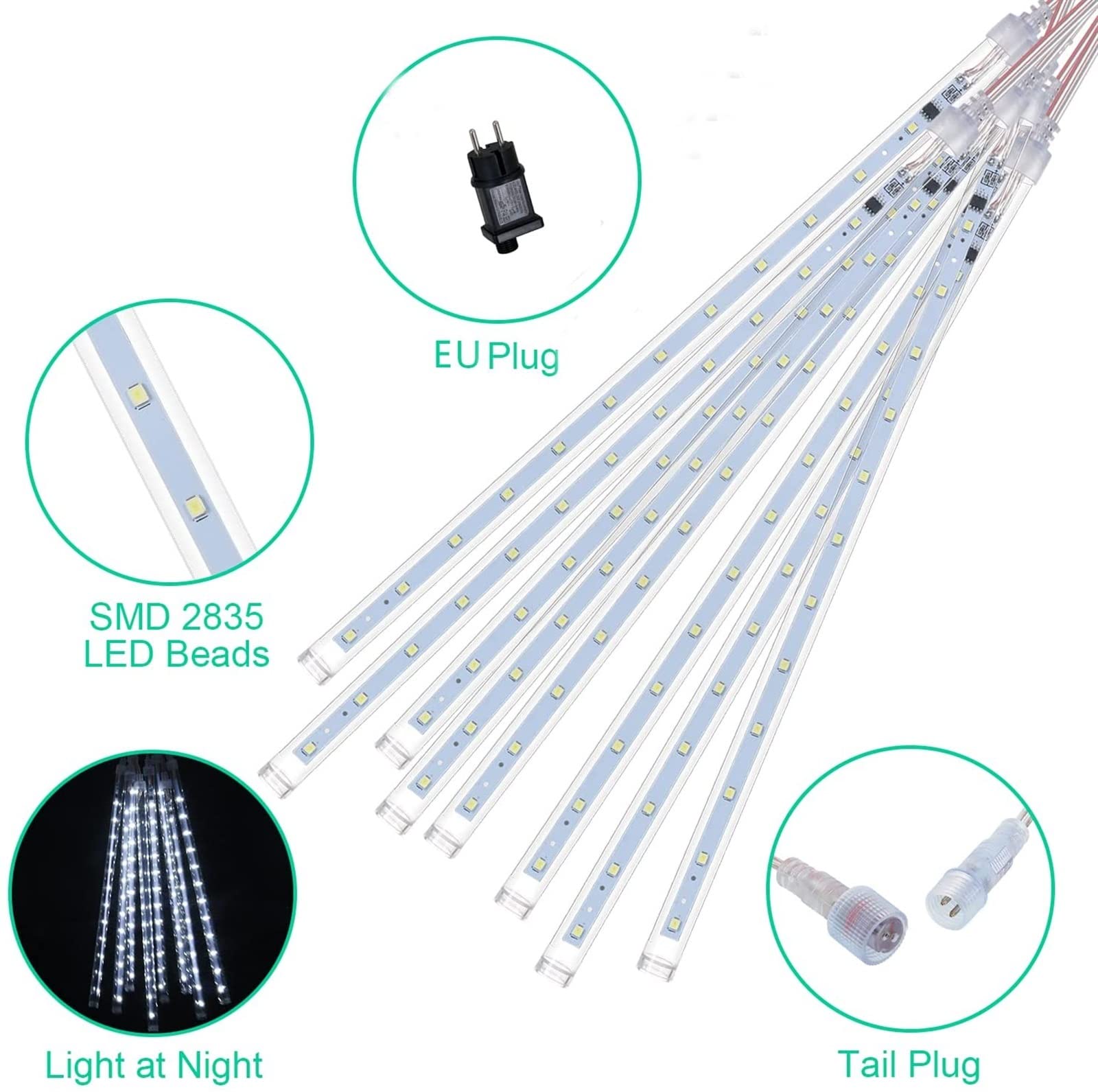 SCOZIA Catena luminosa a LED che cade con la neve 80 cm 8 tubi 576 LED IP65 Impermeabile Catena luminosa con gocce di pioggia che cade Luci natalizie per decorazioni natalizie, matrimoni, fest