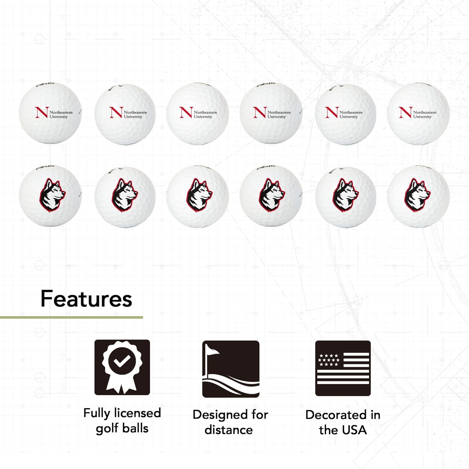 Desert Cactus Northeastern University Golf Balls 12 Pack – NEU Huskies Full Color Dozen – Officially Licensed Sport Team Accessory