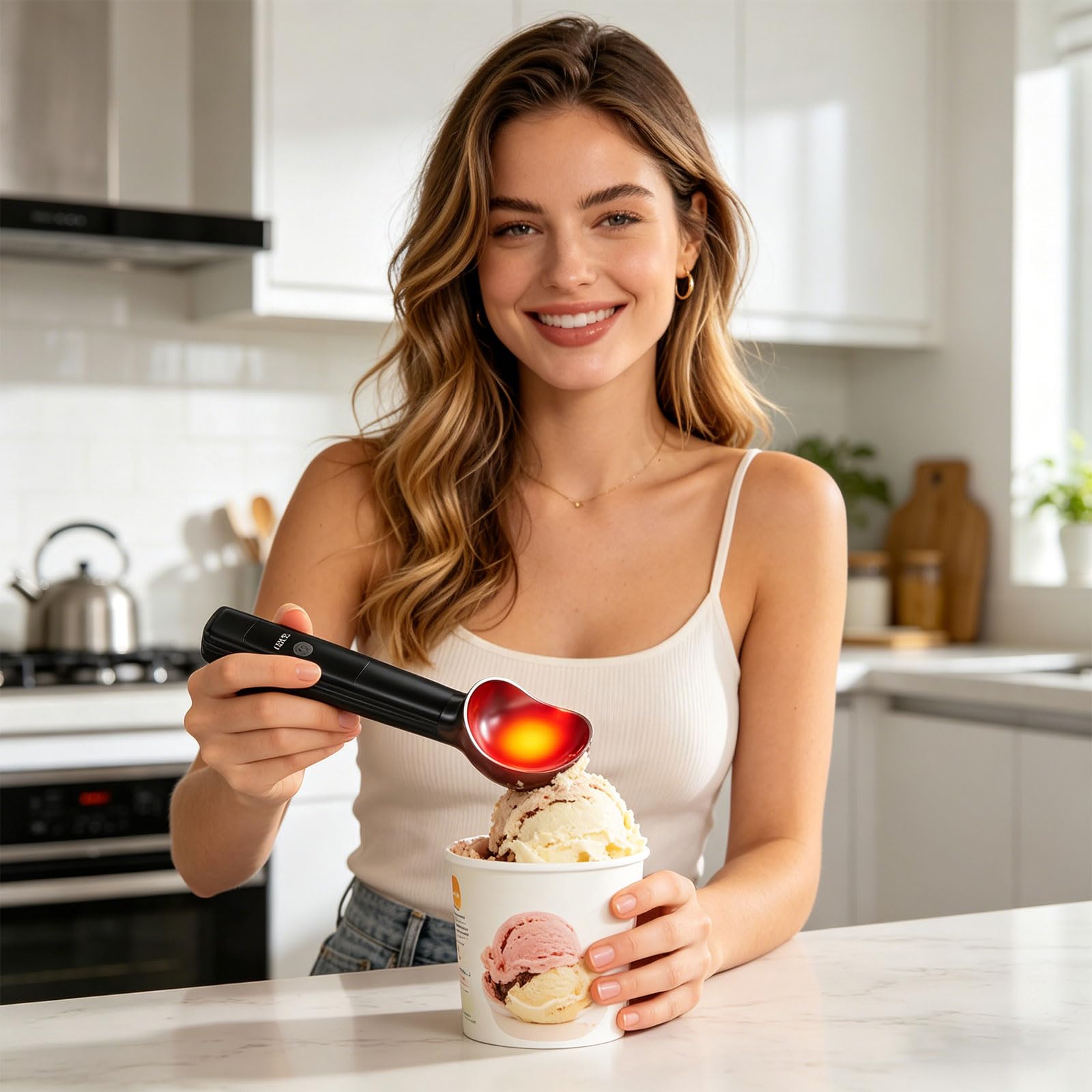 Utensile riscaldato Alimentato a Batteria per Gelato e Yogurt Freddo con capacità Lunga Durata 3200 mAh Utensile per Gelato con Display LED e Impugnatura ergonomica