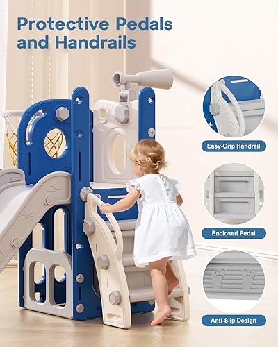 Miniatura 6 de Babytronic Tobogán para Niños Pequeños, 6 en 1 Tobogán de Interior para Niños de 1-3 Años, Juego de Escalador Interior y Exterior para Bebés, Azul y