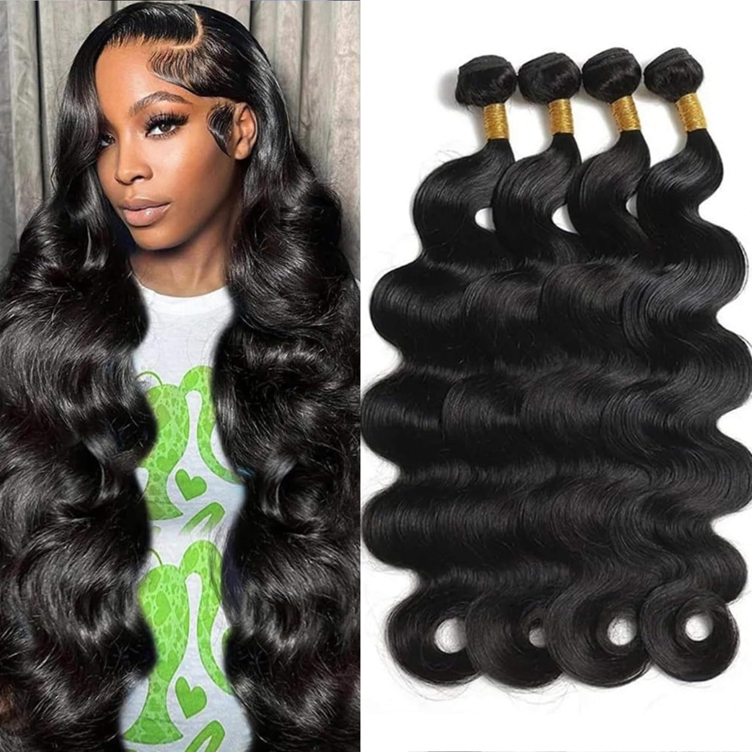 Body Wave Bundles Human Hair 14 16 18 Inch 100% Unprocessed Brazilian Human Hair 3 Bundles For Black Women Body Wave Hair Extensions Natural Color