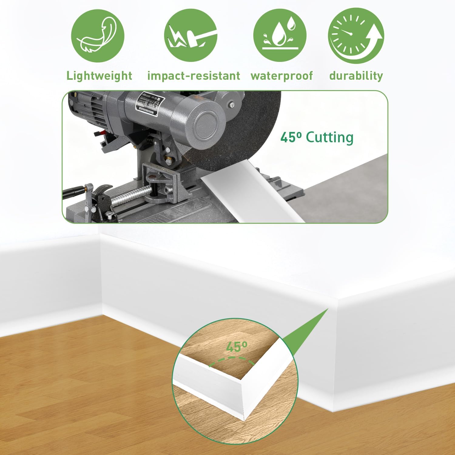 Wall Baseboard Molding Trim, High-Impact Vinyl Baseboard Trim, 10-Pack of 39.4" x 2.3", Wall Base Moulding Trim Installed with Clear Double Sided Tape, White