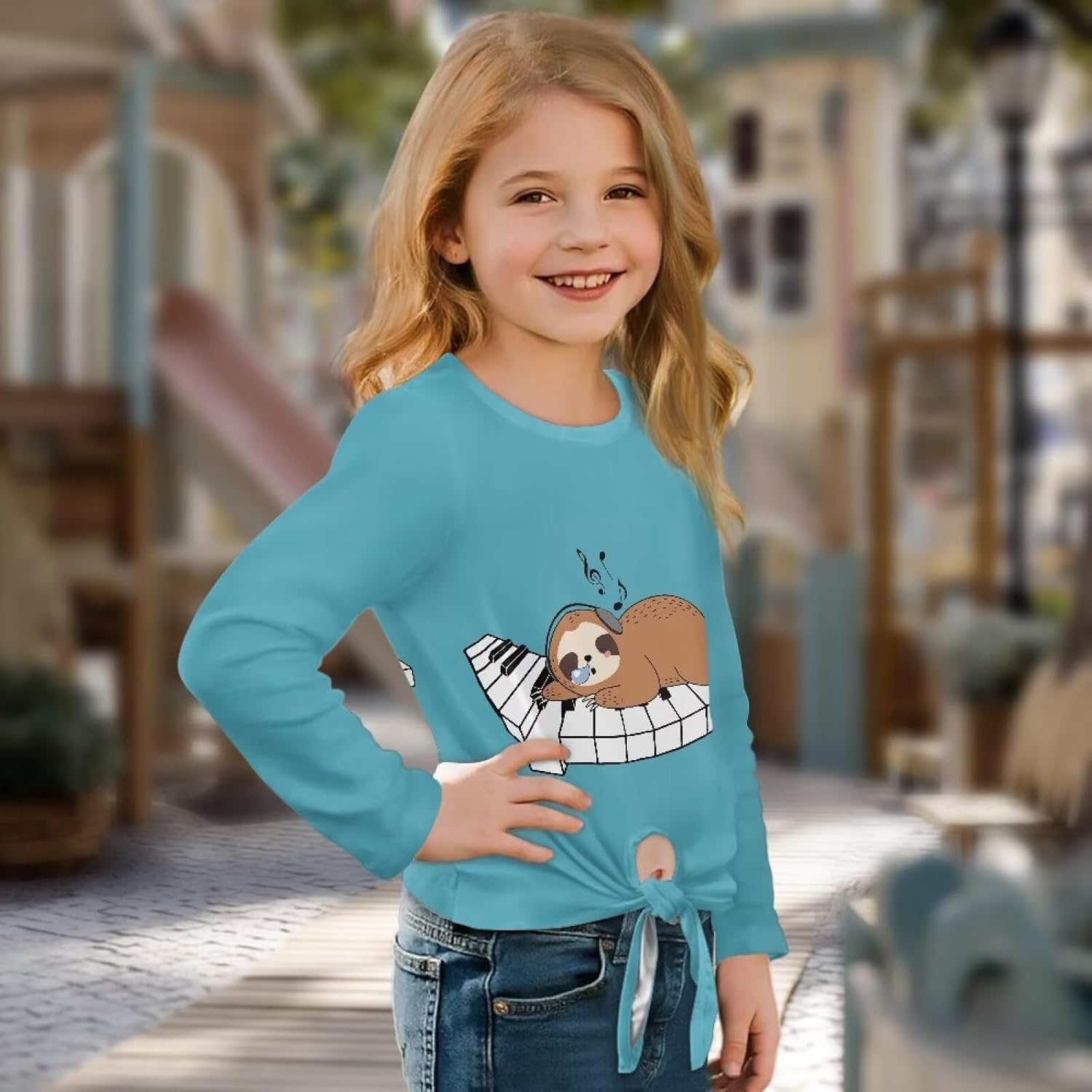 Kids Sweatshirt Soft Long Sleeve T Shirts Crew Neck Top Tie Knot Front Children Clothes Girl Tees Size 5-12