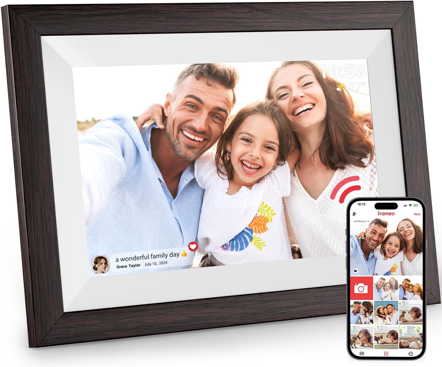 Frameo Digital Photo Frame WiFi, 10.1 Inch Frameo Digital Picture Frame, 1280x800 IPS LCD Touch Screen, Auto-Rotat Built in 32GB Storage Electronic Photo Frame Share Photos Videos Anywhere