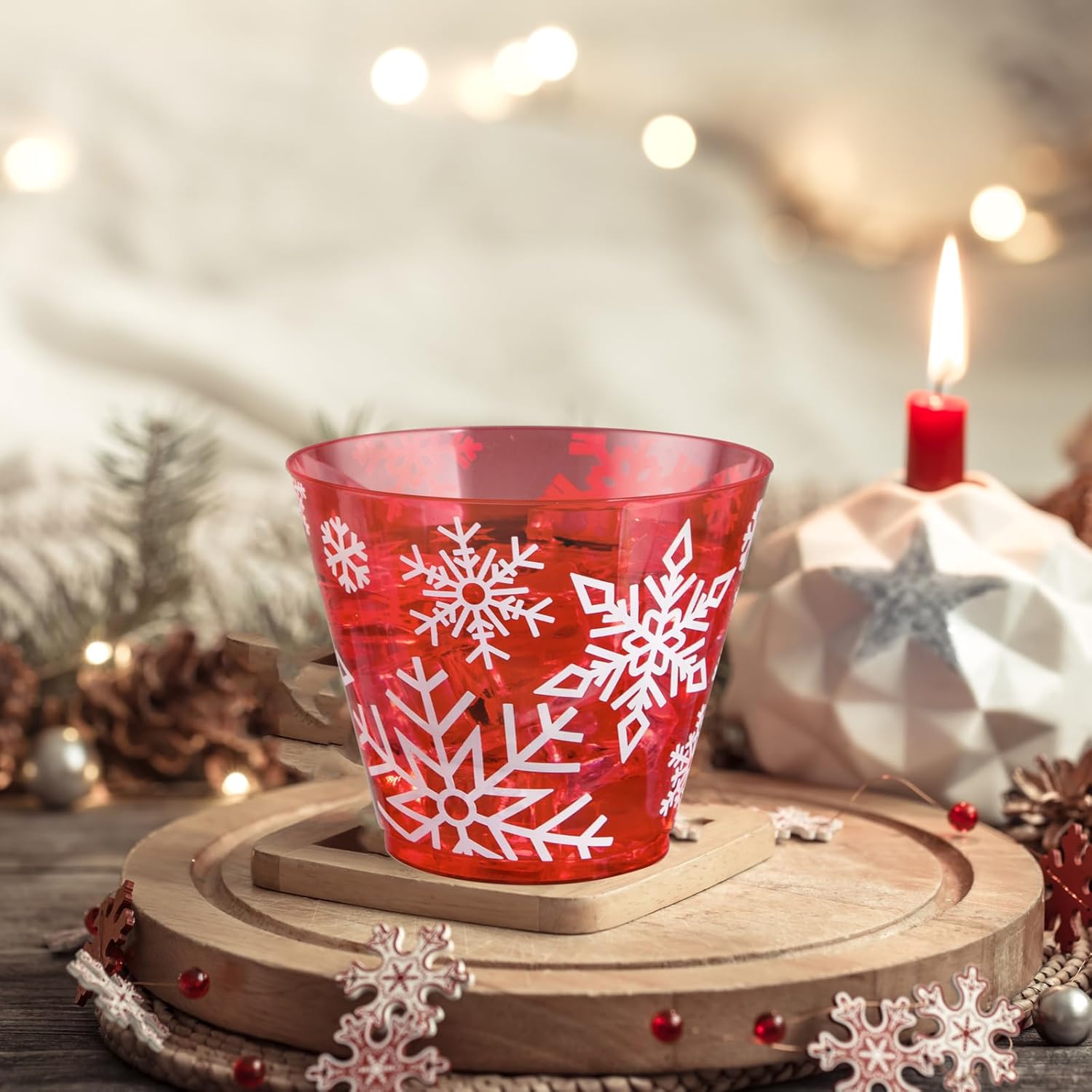 KIRE 150PCS Christmas Plastic Plates Dinnerware - Santa Claus Christmas Plates with Red Silverware include 25Dinner Plates 25Salad Plates 25Forks 25Knives 25Spoons 25Cups