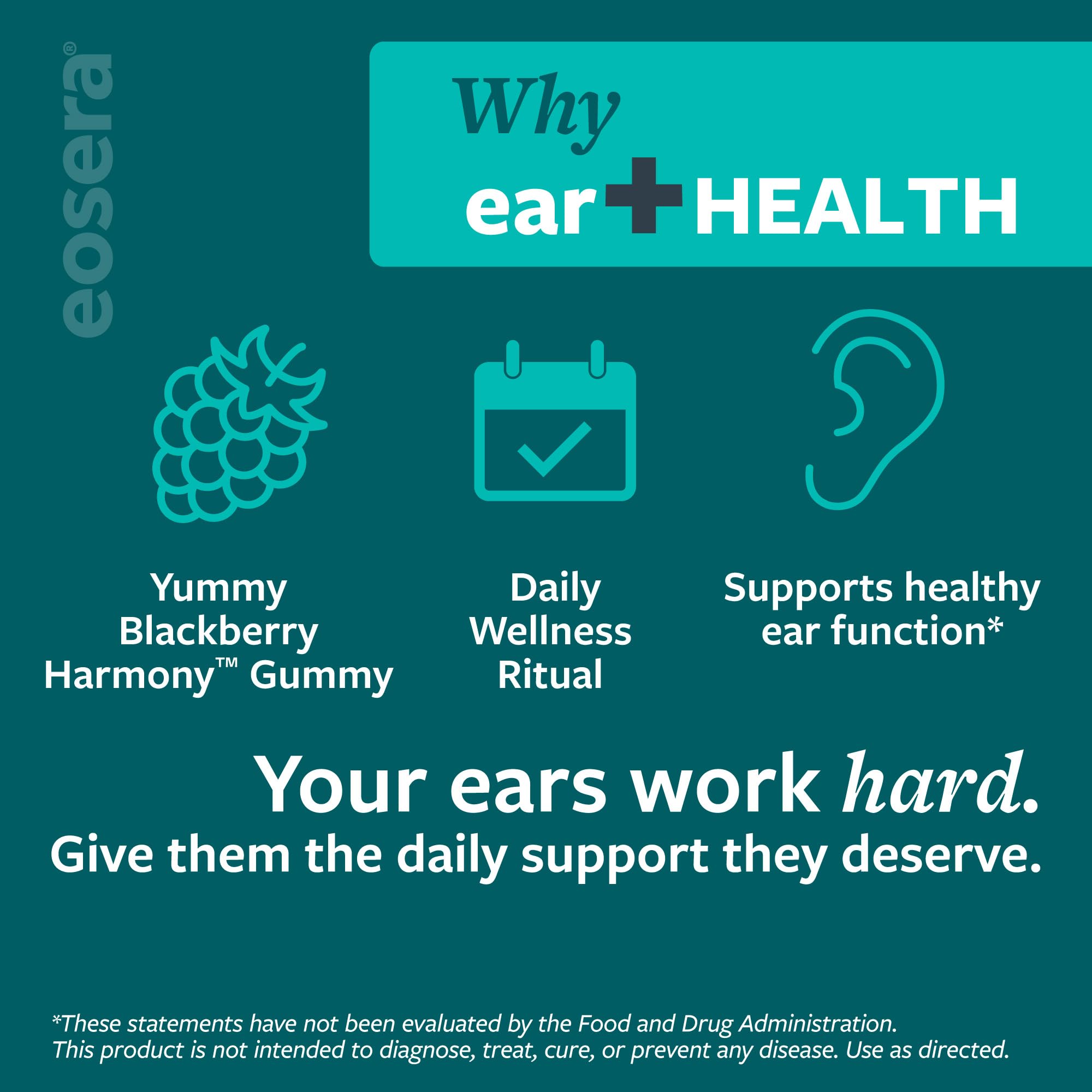Eosera Ear+ Health Gummies - Ear Health Support Supplement with Saffron, Ginkgo Biloba, Ashwagandha, Vitamin B12 & Acetyl-L-Carnitine | BlackBerry Acai Flavor | Non-GMO | 30 Count — Amazon image 4