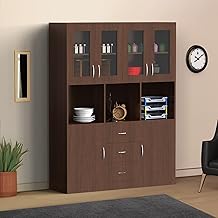 NEEHV HOME Nora Wooden Crockery Cabinet for Kitchen | Display Cabinet for Dining Room, Living Room (Brazilian Walnut, 42.5 X 153 X 195)