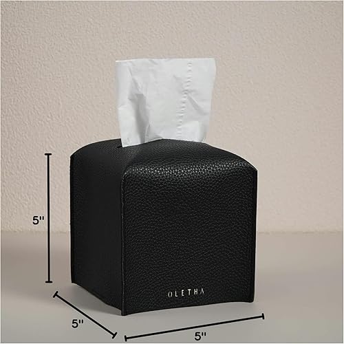 Miniatura 7 de OLETHA Funda cuadrada estética para caja de pañuelos, soporte para caja de pañuelos, color negro, juego de 2