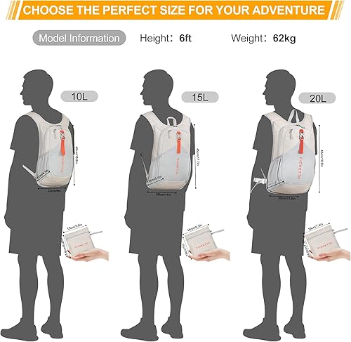 Miniatura 84 de FIORETTO Mochila de senderismo de 15L para mujeres y hombres, mochila mini plegable, ligera, pequeña mochila de día para camping, viaje, al aire