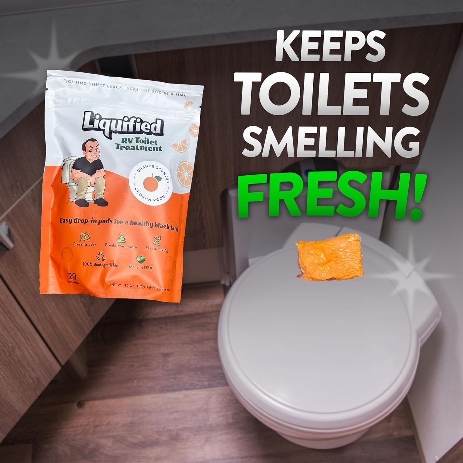 Liquified RV Toilet Treatment Drop-Ins - Prevents Tank Odors - Breaks Down Waste and Tissue - Septic Tank Safe - Matts RV Reviews (Orange, 20 Count, Pack of 3)