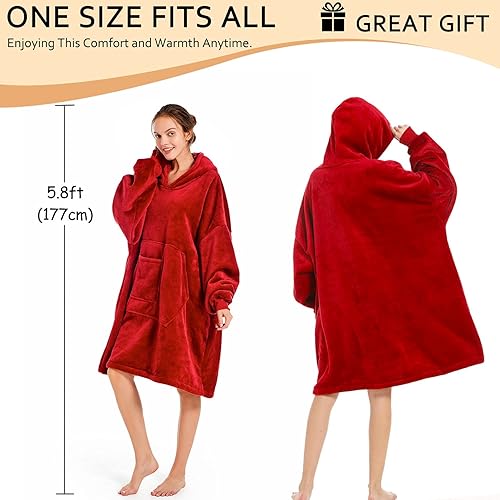Miniatura 5 de REDESS Sudadera con capucha, manta de sherpa de gran tamaño con mangas y bolsillo gigante, acogedora sudadera con capucha para adultos y niños