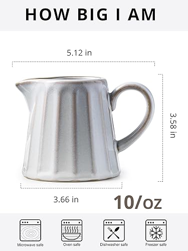 Miniatura 2 de Jarra de cerámica para crema, recipiente para crema con asa, taza pequeña para jarra de leche para café, salsas, ensalada, 10 onzas, blanco crema