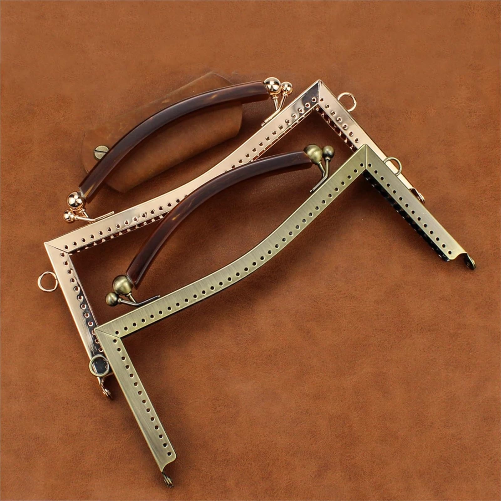 5 cierres de metal lisos cóncavos de 20,5 cm for coser bolsos, hechos a mano, con asas de silicona, accesorios for monederos.(5Pcs lightgold)