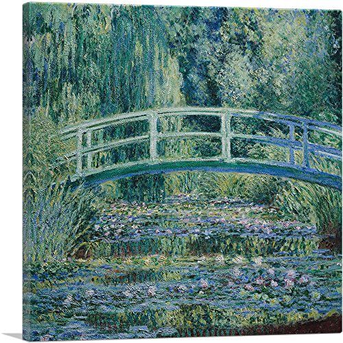 ARTCANVAS Water Lilies and Japanese Bridge Canvas Art Print Stretched Framed Painting Picture Poster Giclee Wall Decor by Claude Monet - 18" x 18" (0.75" Deep)