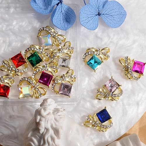 Miniatura 7 de 12 dijes para uñas de lazo, diseño de pajarita de diamantes de imitación 3D dorados para mujeres, arte de uñas y manualidades de bricolaje