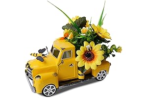 Vintage Metal Truck Decor with Sunflowers & Honey Bee