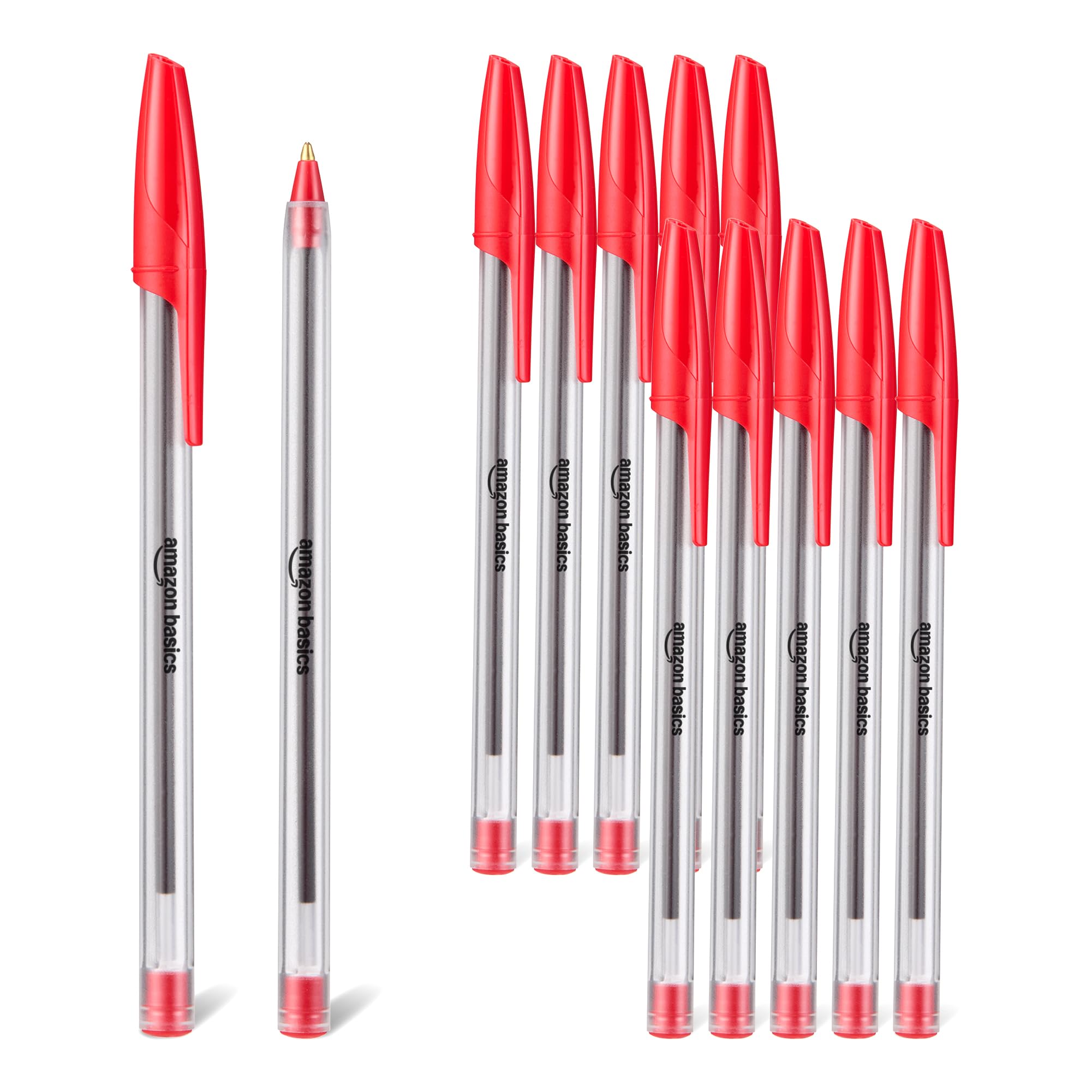 Amazon Basics Ballpoint Pen Set, Home Office, School, 1.0 mm, Red, Pack of 12