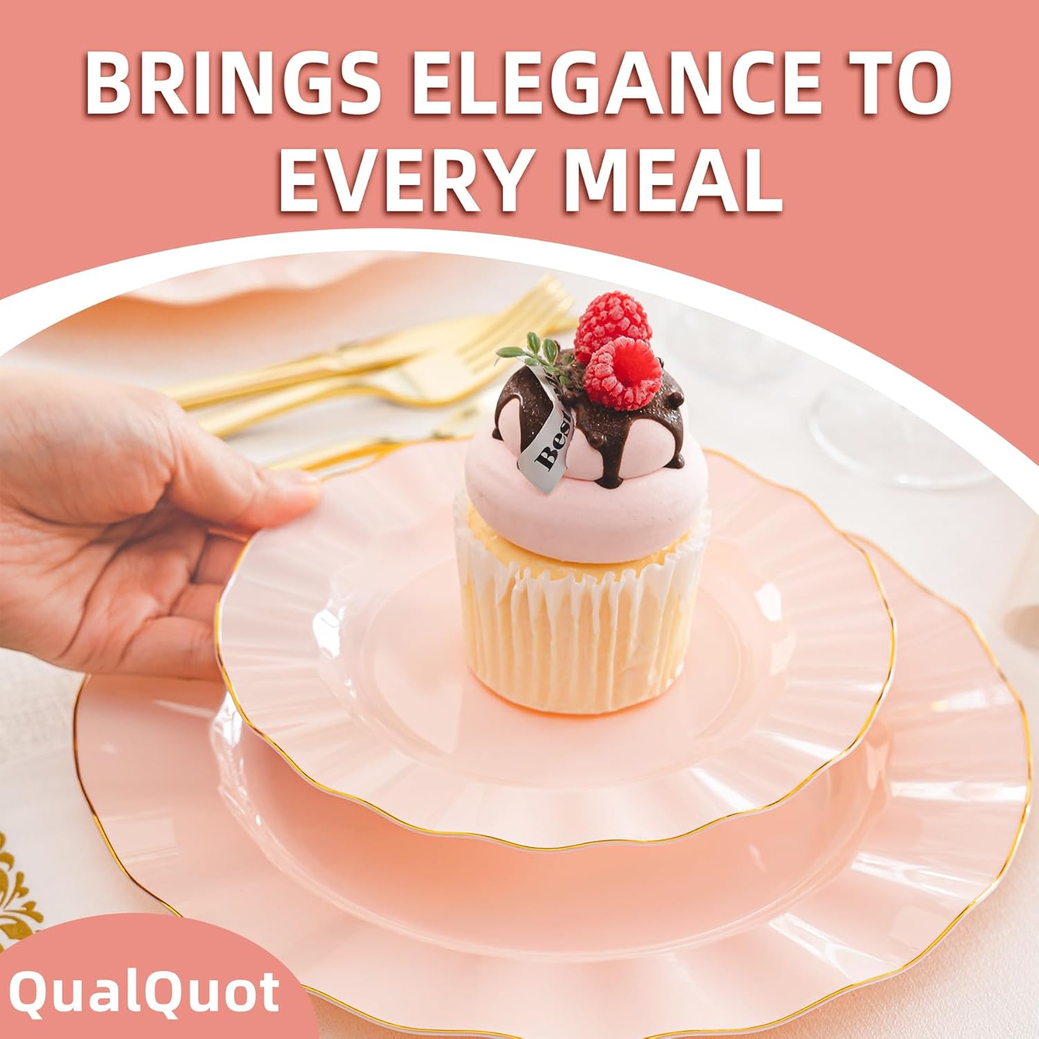 175PCS Gold and Pink Plastic Dinnerware Set, Plastic Party Plates for 25 Guests, 50 Disposable Plates, 25 Heavy Duty Silverware, 25 Cups, 25 Napkins for Party and Wedding