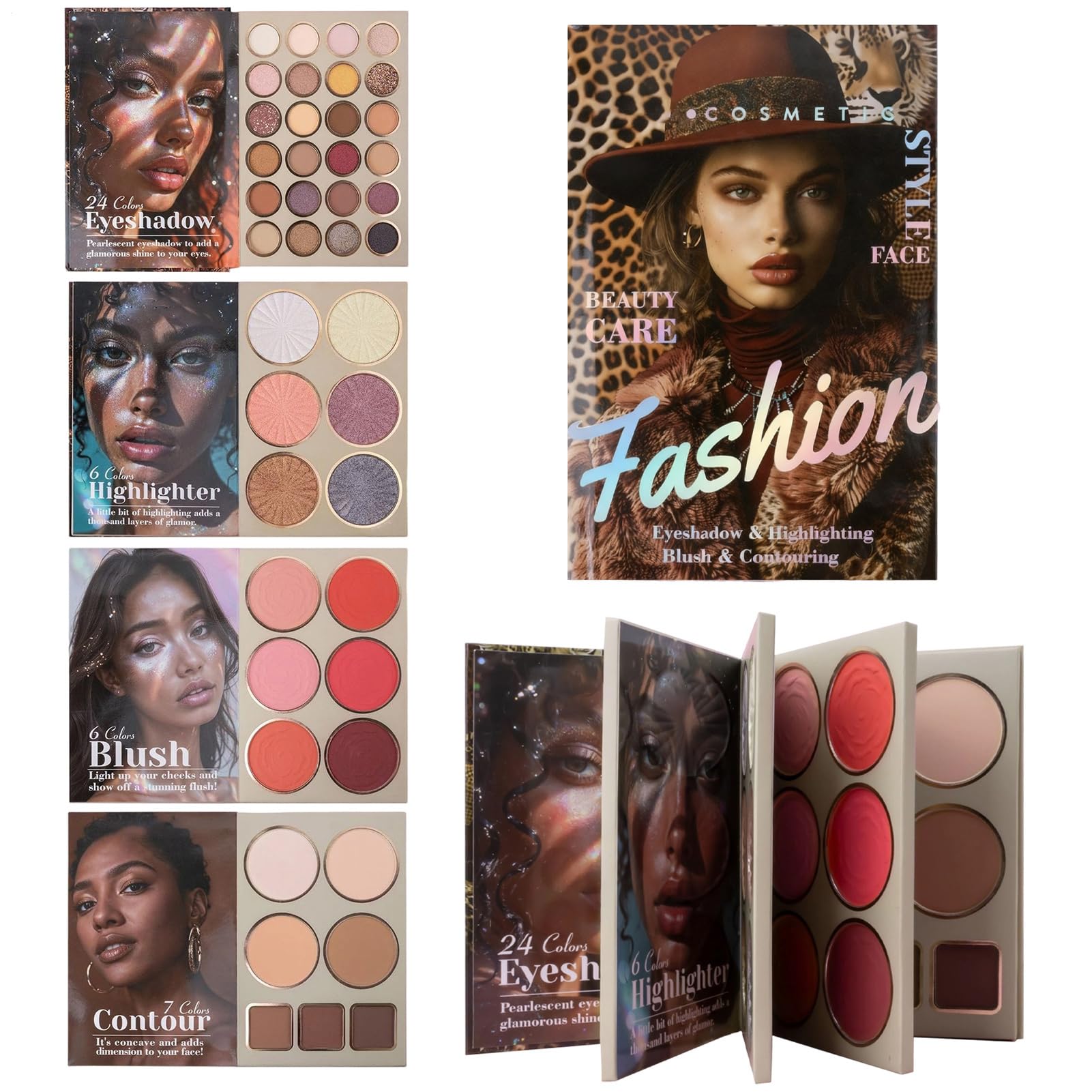 Viso,Polvere Opaca Sfumata per Blush ed Highlighter | Libro Contouring Blush | Per Donne Ragazze Tutti i Tipi di Pelle Ideale per Natale Compleanno Festa Cerimonia