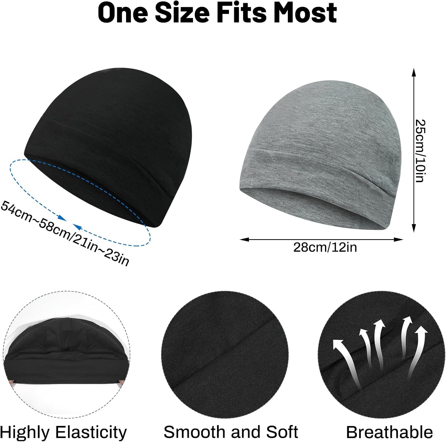 6Pcs Cotton Skull Caps for Men Women, Beanie Sleep Hats Stretchy Helmet Liner Headwear for Sleeping Cycling - Image 2