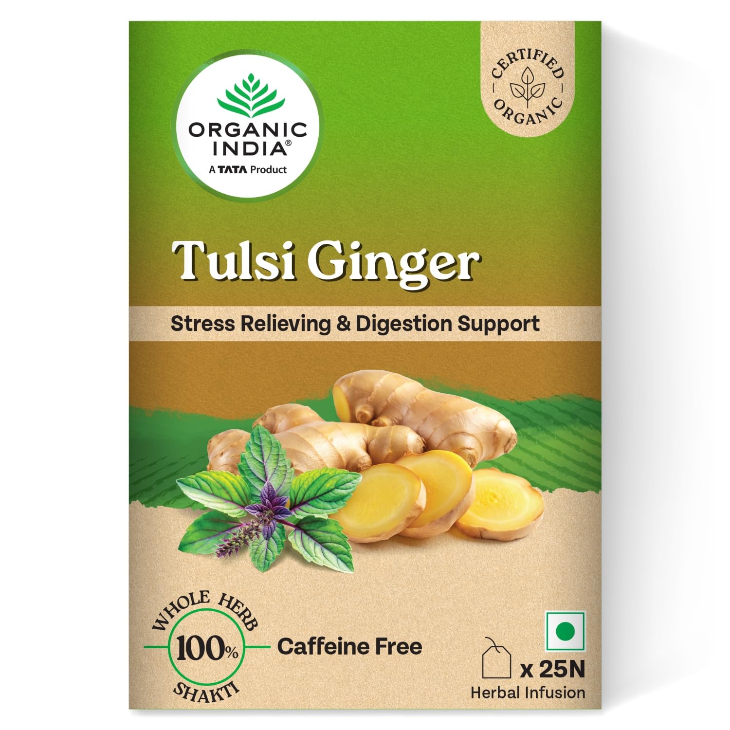 Organic India Infusion Tea Bags – Tulsi Ginger, 25 Bags