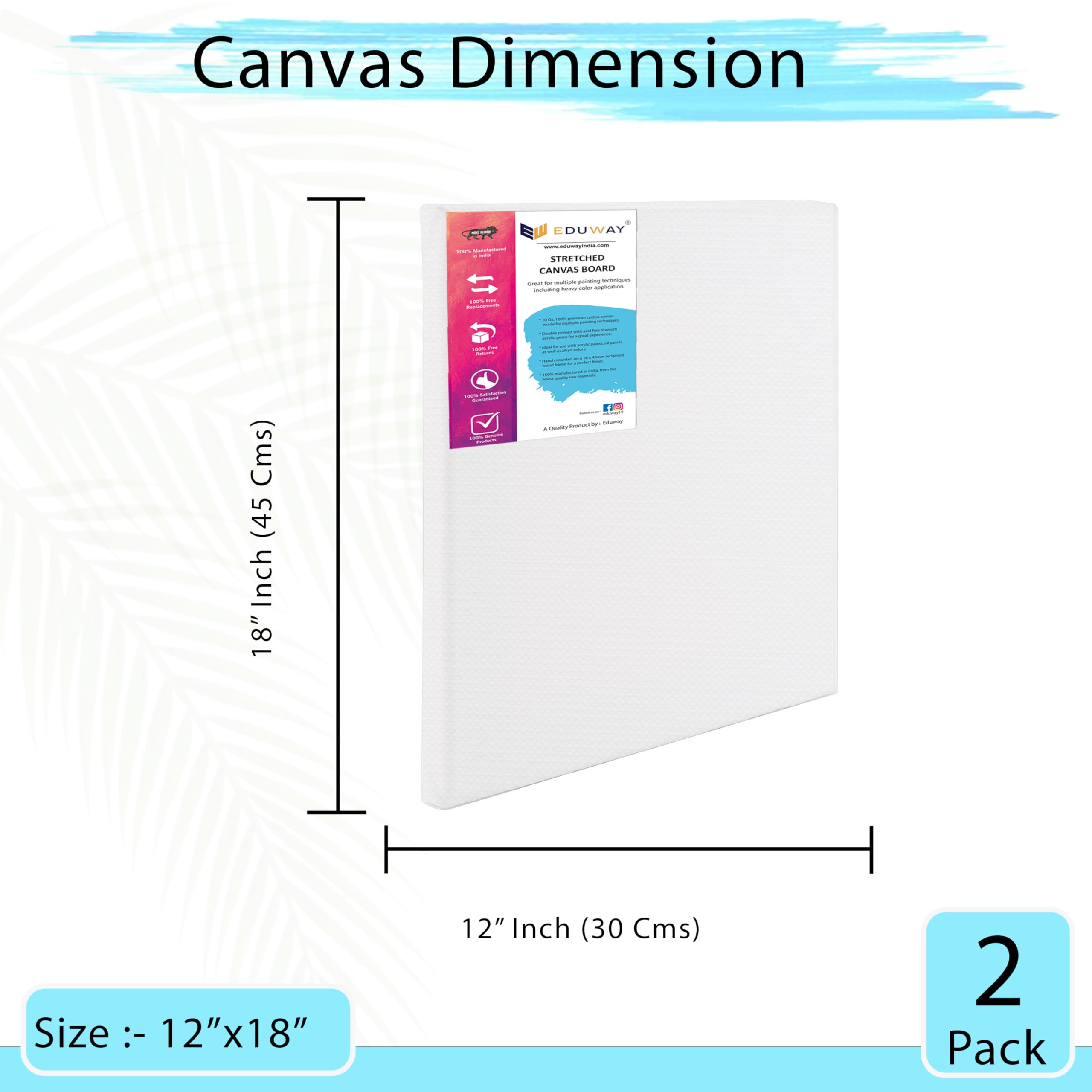 Eduway® Wstępnie rozciągnięte płótno malarskie o wymiarach 30 x 45 cm, średnio ziarniste, 200 ml, z drewnianą ramą dla początkujących i artystów, odpowiednie do akrylu, oleju, farb wodnych - (zestaw 2