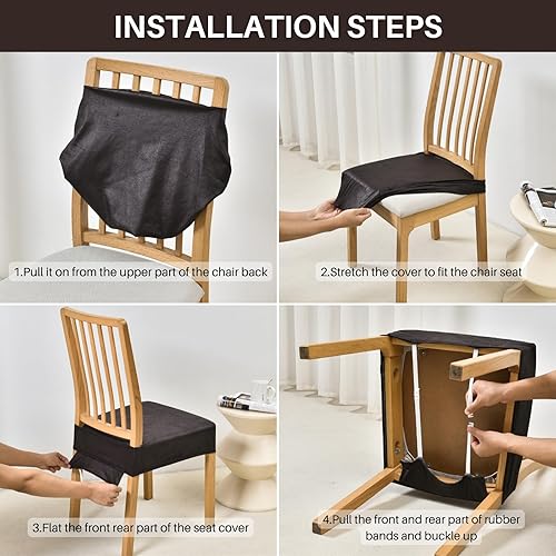 Miniatura 7 de SearchI Juego de 6 fundas de asiento para sillas de comedor repelentes al agua, fundas de asiento elásticas lavables para sillas de comedor,