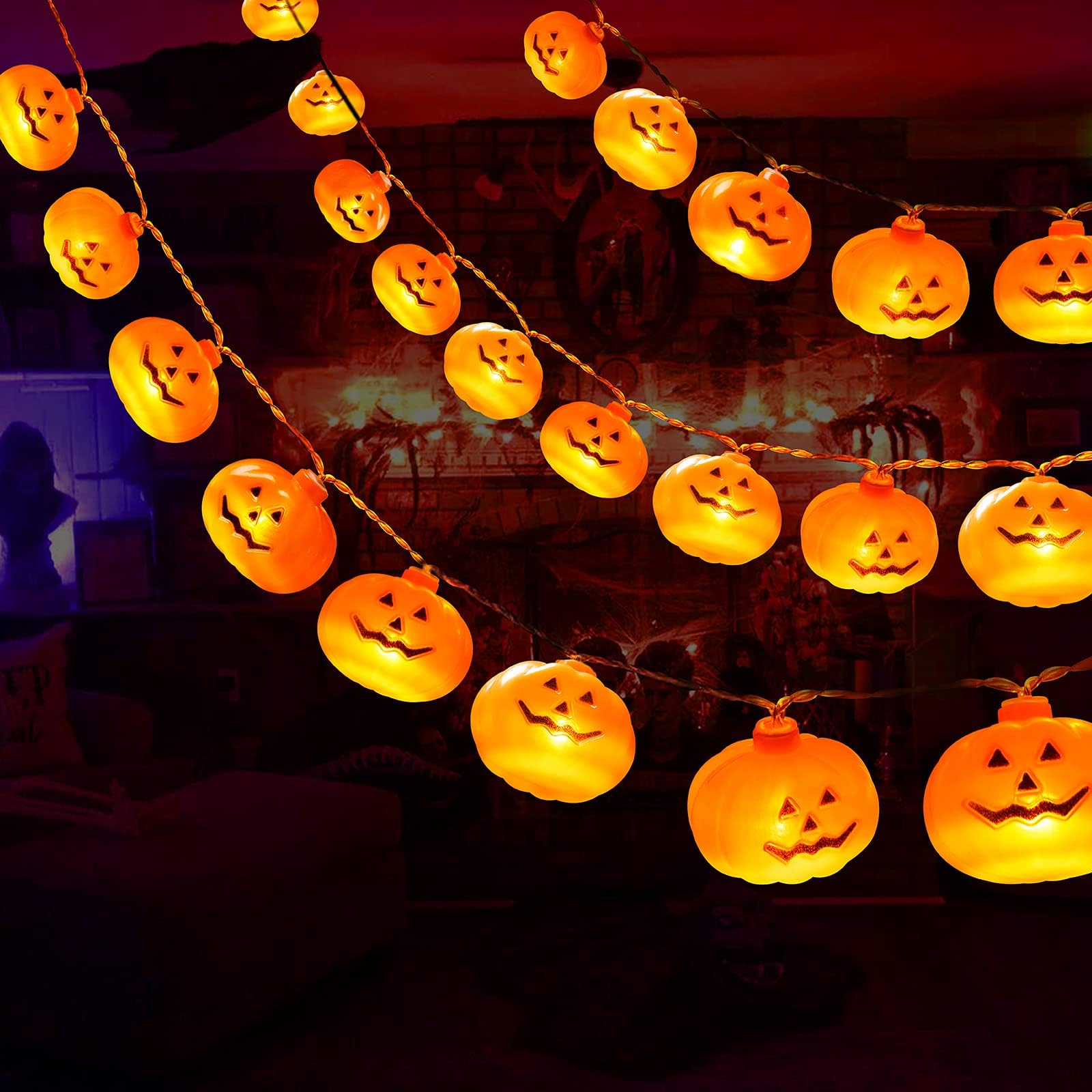 Tukeoo Halloween Decorations Lights: 5M 30LED Waterproof 3D Pumpkin String Lights Battery Operated, Halloween Decor Outdoor Indoor for Party Gate PATIO Garden Yard